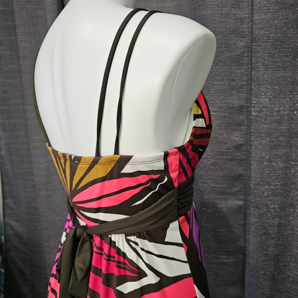 Floral Maxi Dress Tropical Casual‎ Summer Dress Womens Size Medium Brown Pink - Picture 7 of 11